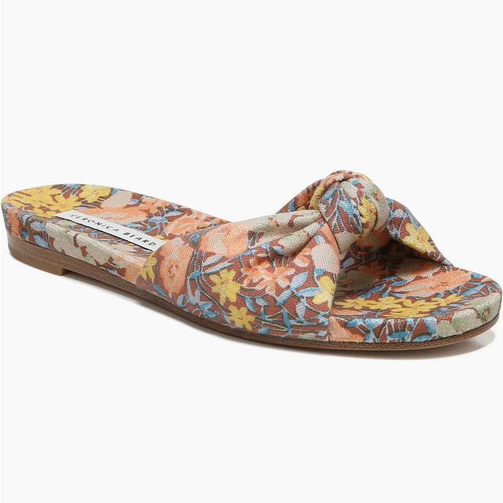 Veronica Beard Floral Knot Slide Sandal in Peach, Yellow & Blue